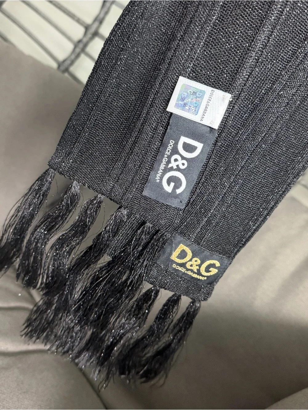 Dolce & Gabbana Black Ribbed Scarf with D&G Logo